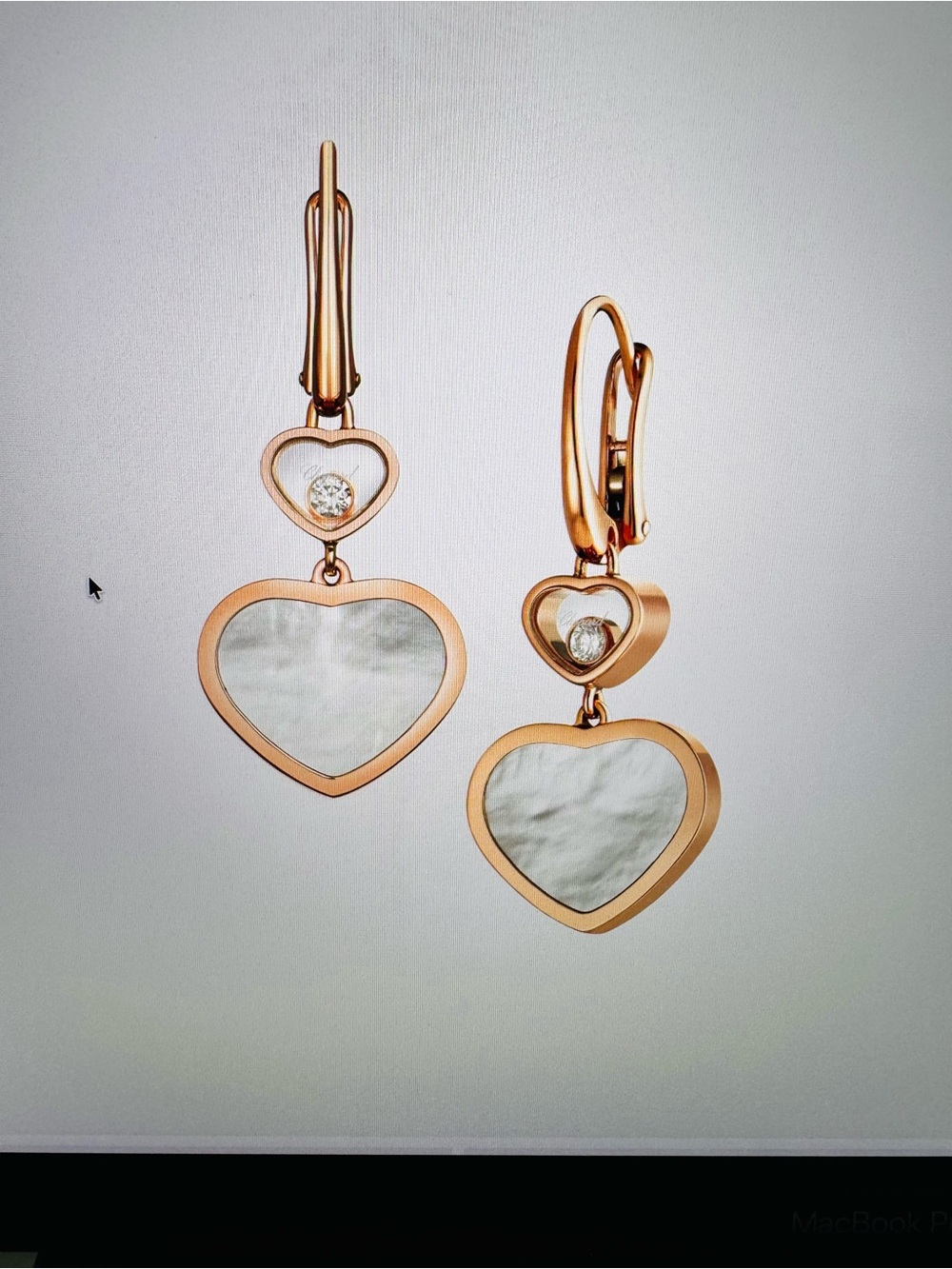 🎈Chopard Rose Gold Heart Drop Earrings with Mother-of-Pearl and Diamond Accent